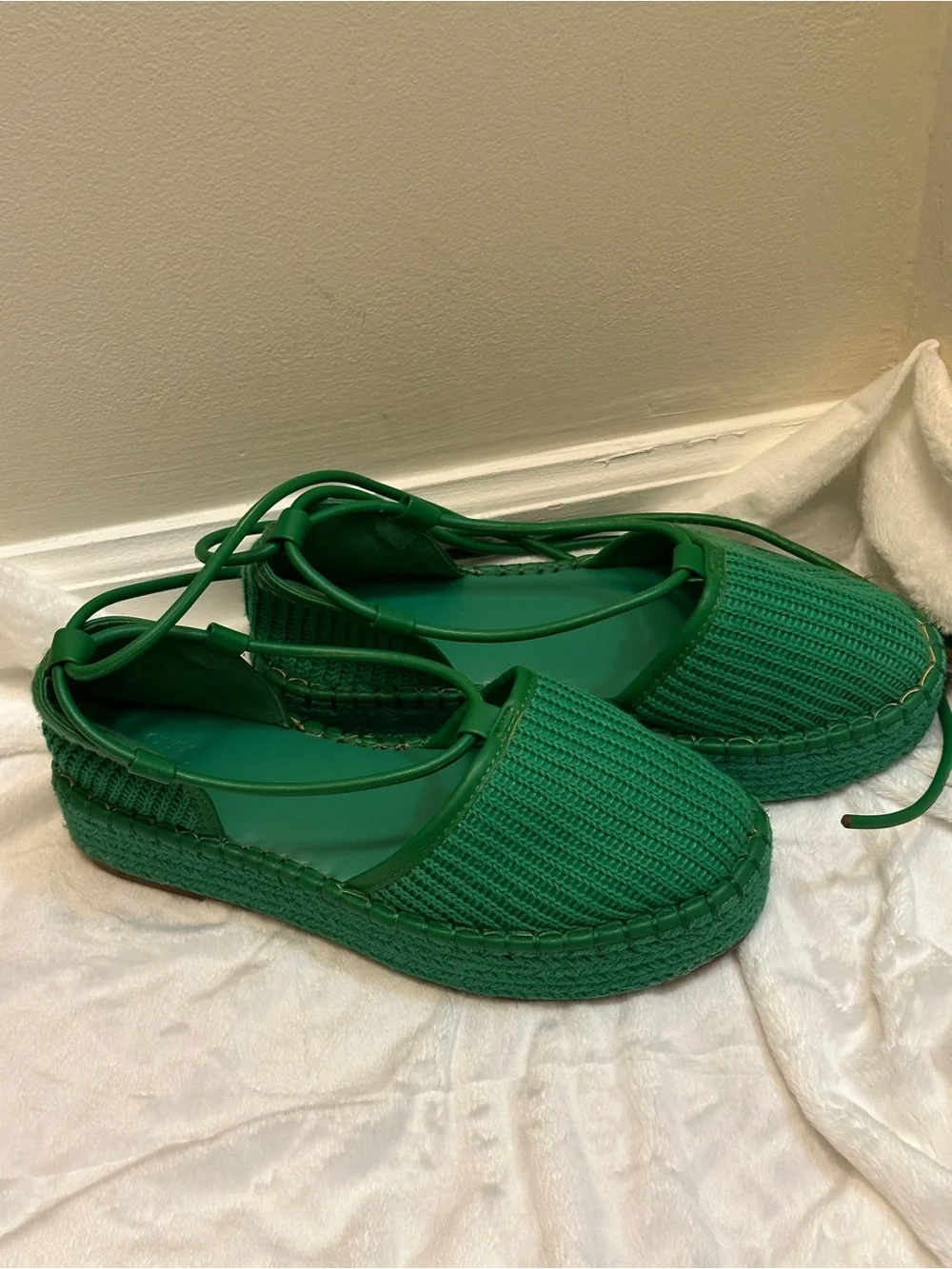 ASOS Design Green Juggle Espadrilles Braided Strap Lace Up Round Platform Sandal